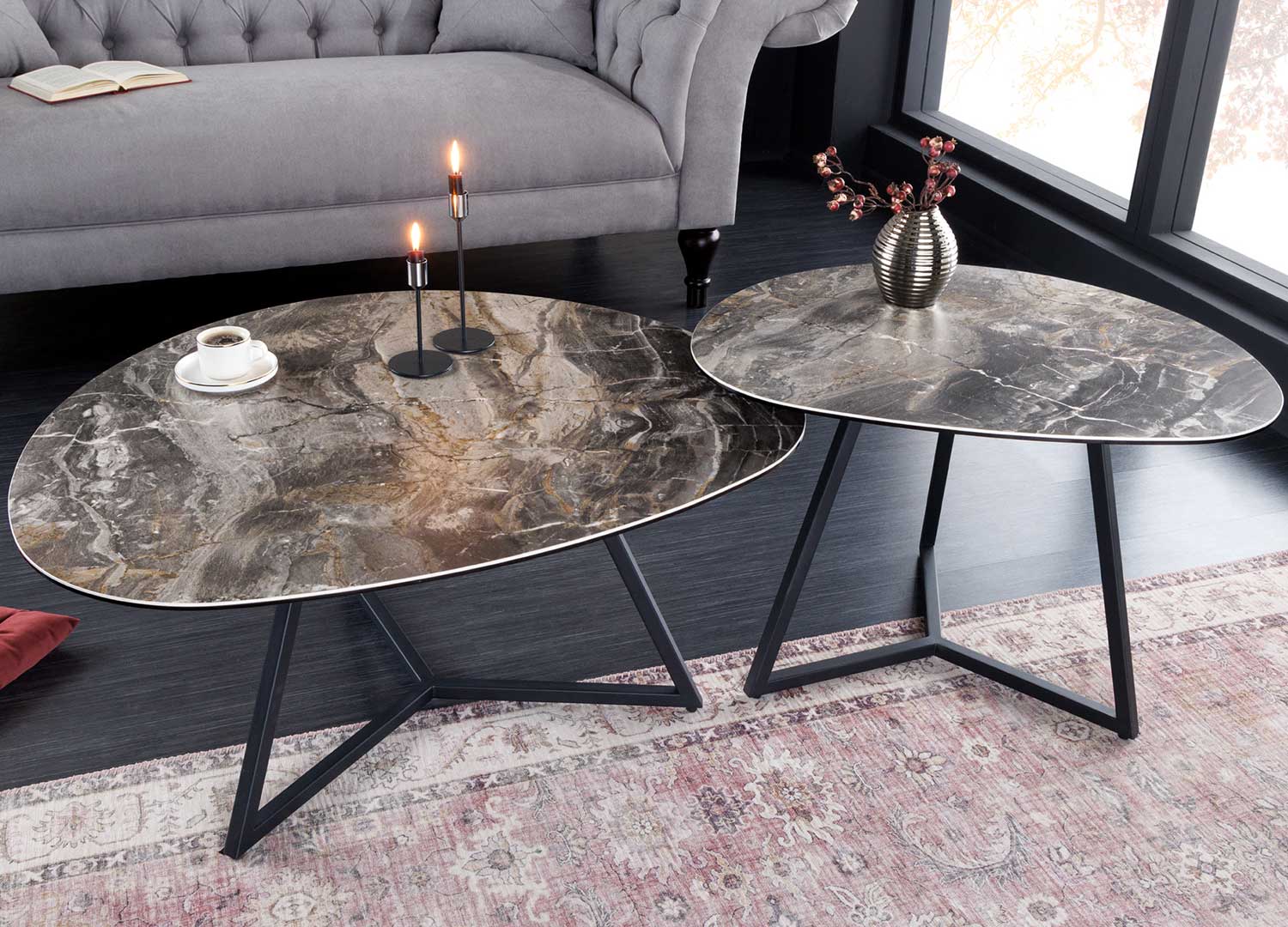 table basse forme galet en céramique 70 cm et 90 cm